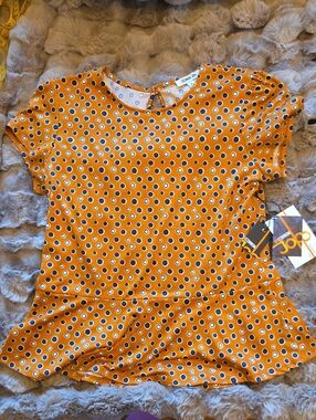Orange Polka Dot Short-Sleeve Peplum Blouse